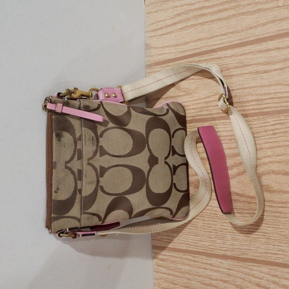 Coach Leather Bag - Crossbody - Brown, Tan Canvas & Pink  #A0867-41207 7.5"x8.5" - Picture 5 of 13